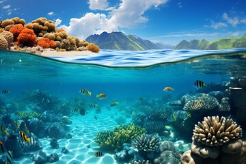 Breathtaking Underwater World. Vibrant Coral Reef teeming with Exotic Marine Life