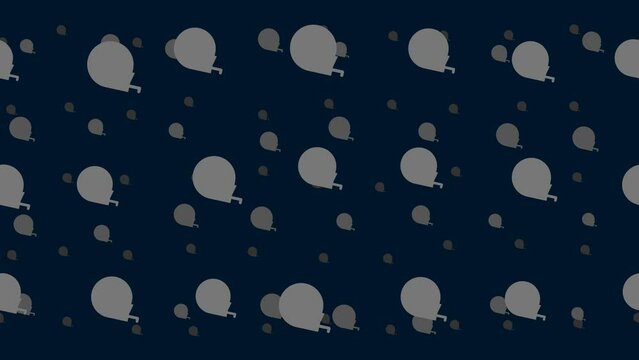 Tape measure symbols float horizontally from left to right. Parallax fly effect. Floating symbols are located randomly. Seamless looped 4k animation on dark blue background
