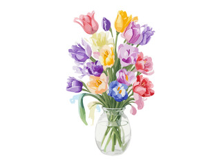 Beautiful Tulips bouquet, Vector illustration colorful watercolor Tulips bouquet in a glass vase..Ai Generative