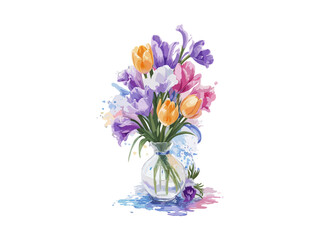 Naklejka na ściany i meble Beautiful Tulips bouquet, Vector illustration colorful watercolor Tulips bouquet in a glass vase..Ai Generative