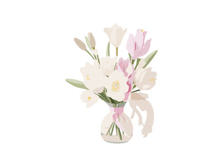 Beautiful Tulips bouquet, Vector illustration colorful watercolor Tulips bouquet in a glass vase..Ai Generative