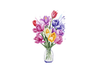 Beautiful Tulips bouquet, Vector illustration colorful watercolor Tulips bouquet in a glass vase..Ai Generative