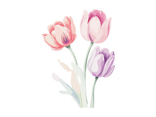 Obraz na płótnie Canvas Beautiful Tulips bouquet, Vector illustration colorful watercolor Tulips bouquet in a glass vase..Ai Generative