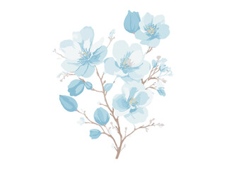 WatercolorVector branch with spring flowers watercolor tree branch detailed hand drawn clip art element. Generative AI.

