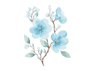 Fototapeta na wymiar WatercolorVector branch with spring flowers watercolor tree branch detailed hand drawn clip art element. Generative AI. 