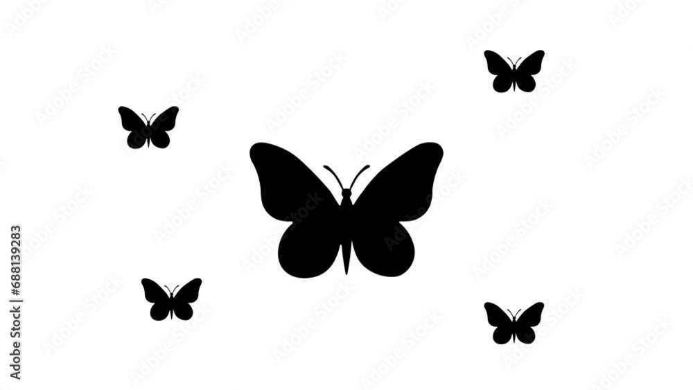 Poster zoom in and out animation the butterfly symbol. large black symbol in the center and four small symb
