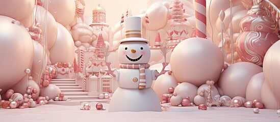 cute snowman sculpture, Christmas festive background, Generative Ai