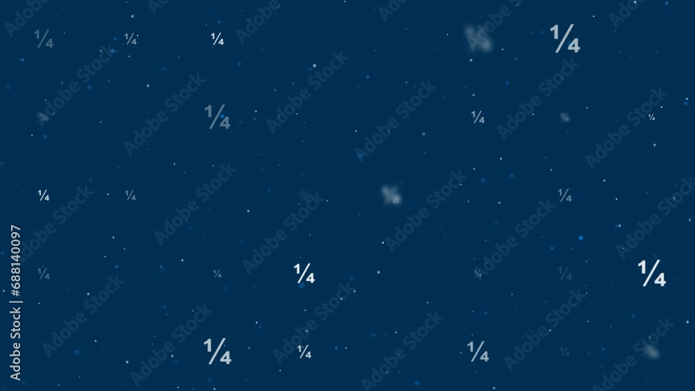 Poster template animation of evenly spaced quarter fraction symbols of different sizes and opacity. animati