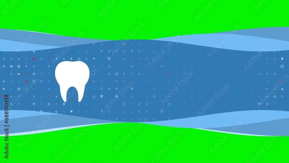 Poster animation of blue banner waves movement with white tooth symbol on the left. on the background there