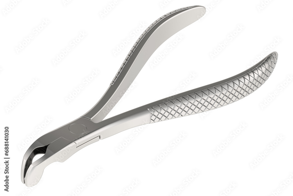 Poster dental extracting forceps, closeup. 3d rendering isolated on transparent background