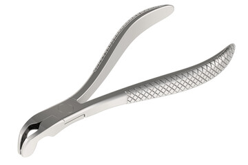 Dental extracting forceps, closeup. 3D rendering isolated on transparent background