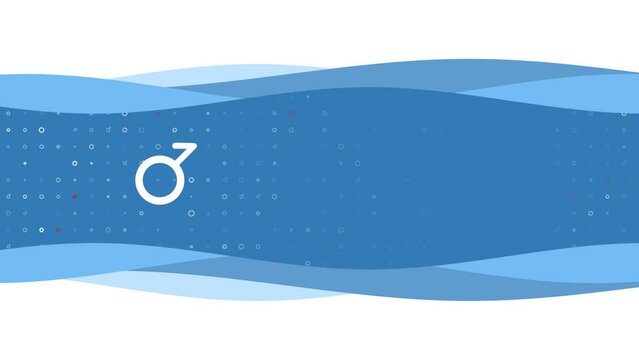 Animation of blue banner waves movement with white demiboy symbol on the left. On the background there are small white shapes. Seamless looped 4k animation on chroma key background