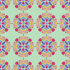 Fototapeta premium Vintage geometric seamless vector pattern in gender neutral colorful style. Retro funny shape in creative endless repeat for cheerful geo wallpaper. 
