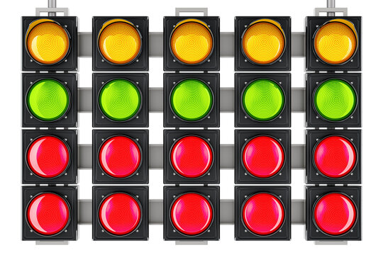 Start line racing starting lights system. 3D rendering isolated on transparent background