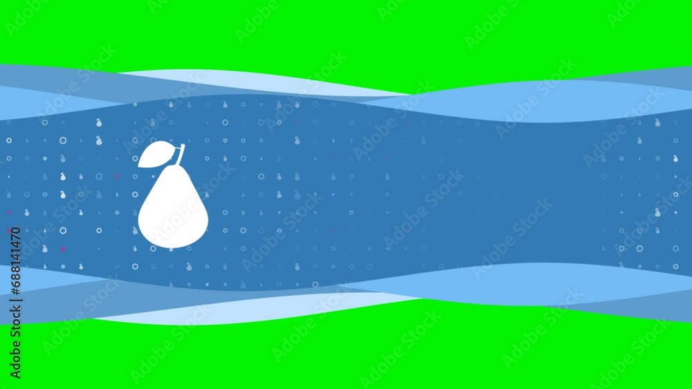 Poster animation of blue banner waves movement with white pear symbol on the left. on the background there 