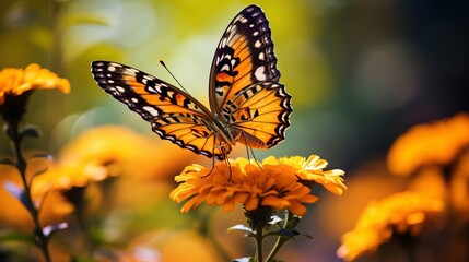 Butterfly perched on flowers in a natural setting.