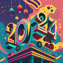 Free vector modern and stylish New Year greeting backdrop for 2024. Generative AI.