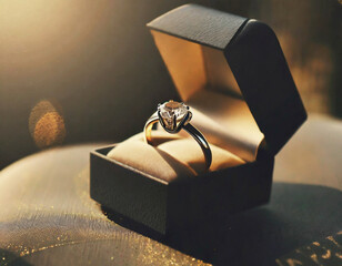 Engagement ring in jewelry gift box - obrazy, fototapety, plakaty