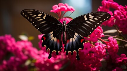A butterfly is perched on a pink flower labeled as 'butterfly'.