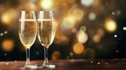 New Year Celebration - Toast With Champagne And Fireworks - Defocused Bokeh Lights And Glittering Effect On Background