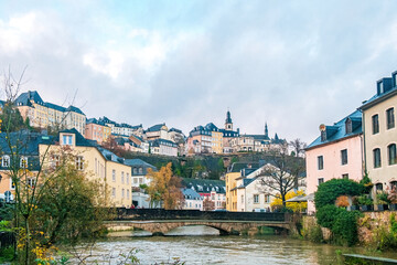 Fototapeta premium View of the old town in Europe during the Fall near Luxembourg