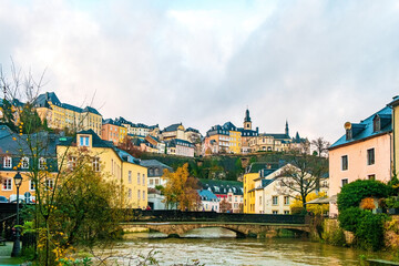 View of the old town in Europe during the Fall near Luxembourg