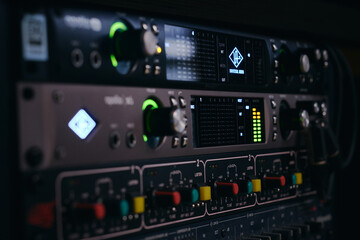 Fototapeta premium Close up of audio mixer