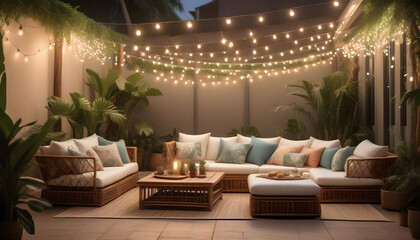 A tropical-inspired outdoor patio with rattan furniture ai generation