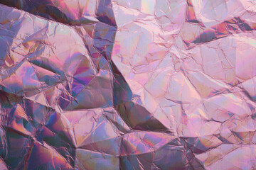 Iridescent holographic textural Background. Wrinkled folded paper or foil with iridescent highlights