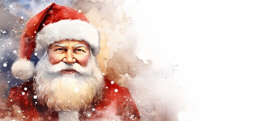 Merry Christmas greeting card illustration- Watercolor painting of santa claus, isolated on white background texture