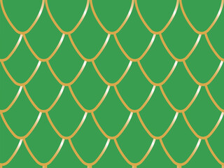 Fototapeta premium Dragon scale seamless pattern. Green reptile skin scale. Leather of alligator or crocodile wallpaper. Simple geometric ornamental dragon skin background. Vector.