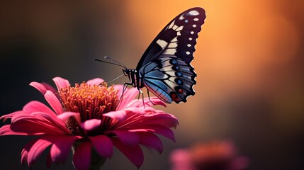 Obraz premium A captivating macro photo of a small black satyrium butterfly perched on a pink flower