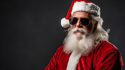 Santa claus in jacket and sunglasses