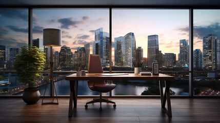 Fototapeta na wymiar Business Success Professional Workspace with a City View Background