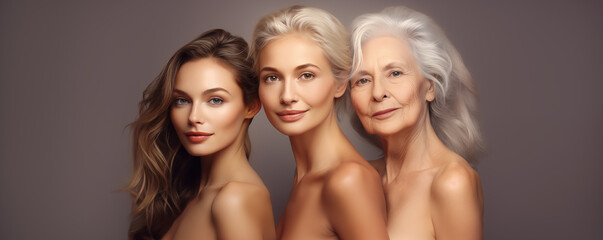 Obraz premium Three women , mother daughter and grandaughter posing together in beauty shot