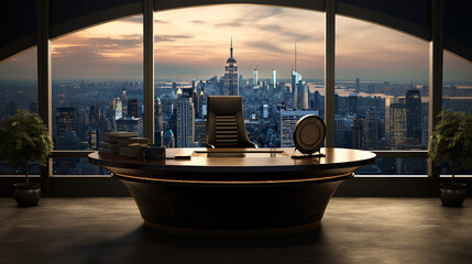 Metropolitan Brilliance CEO Desk Overlooking Cityscape