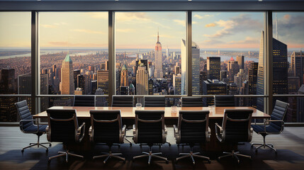 Urban Corporate Nexus Skyscraper Boardroom Panorama