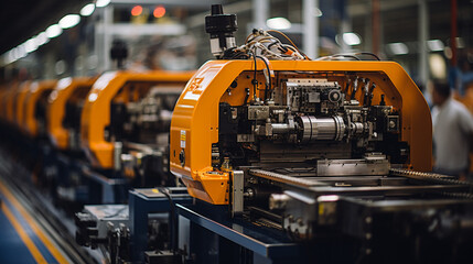 High-Tech Manufacturing Facility with Robotic Automation. Generative AI.