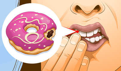 Increased dental sensitivity. Toothache. Sharp pain when eating sugary foods. healthcare illustration, Vector illustration. 