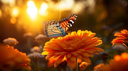 A butterfly on a flower with a blurred background is shown in a closeup shot