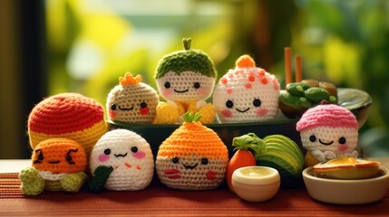 Cute crocheted vegetables smiling