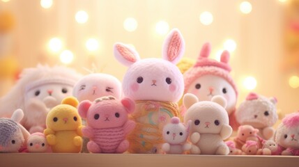 Cute collection of plush toys - obrazy, fototapety, plakaty