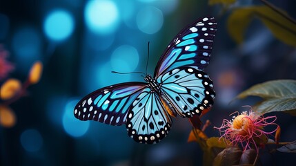 A close-up shot of a butterfly that is beautiful and has interesting textures on an orange-petalled flower.