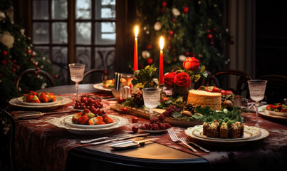 A beautiful Christmas table served for Christmas family dinner.
