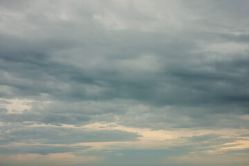 Mysterious sky after a storm with dark rainy gloomy dramatic clouds with nobody on the horizon 
