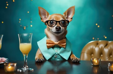 birthday party dog in glasses,