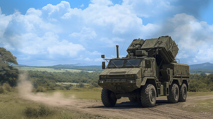 Fototapeta premium Artillery in hyper realistic style. Armored fighting vehicle. Special military transport.