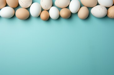 blank frame with eggs on a blue background,