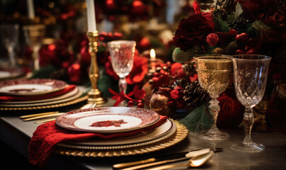 Obraz na płótnie Canvas A beautiful Christmas table served for Christmas family dinner