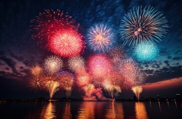 colorful fireworks are lit up in the night sky,